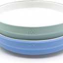 Elk and Friends Kids 7.8 Porcelain White Plates with Silicone Sleeves | Suitable for Babies/Toddlers | Microwave & Dishwasher Safe | Non Slip Dinnerware | Snack Dishes | 2 Pack (Sage/Misty Blue)