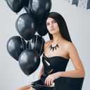 Tigeen Halloween Black Men's Wig 27'' Women Self Adhesive Fake Eyebrows Mustache Set Halloween Cosplay Costume Black Hair Wig Realistic Facial Hair for Adults