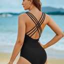 One Piece Swimsuit Women Tummy Control Swimwear Summer 2025 High Waisted Cross Back Bathing Suits (Large)