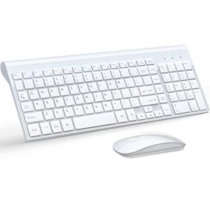Wireless Keyboard and Mouse Ultra Slim Combo, TopMate 2.4G Silent Compact USB 2400DPI Mouse and Scissor Switch Keyboard Set with Cover, Batteries Included, for PC/Laptop/Windows/Mac - White