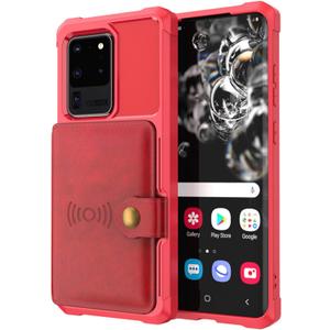 Case Compatible with Samsung S21 Plus Premium Leather Wallet Case with Credit Card Holder Slot Buttons Handbag Purse Kickstand Soft TPU Shockproof Protective Cover,Red,for Samsung S21Ultra