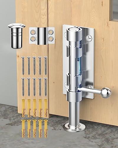 Heavy Duty Slide Bolt Gate Latch Hardware, 6.3 Inch Solid 304 Stainless Steel Latches Electroplating Finish, Barrel Bolt Lock for Wooden Fence, Yard Door, Barn Door, Shed Door, Interior (Silver)