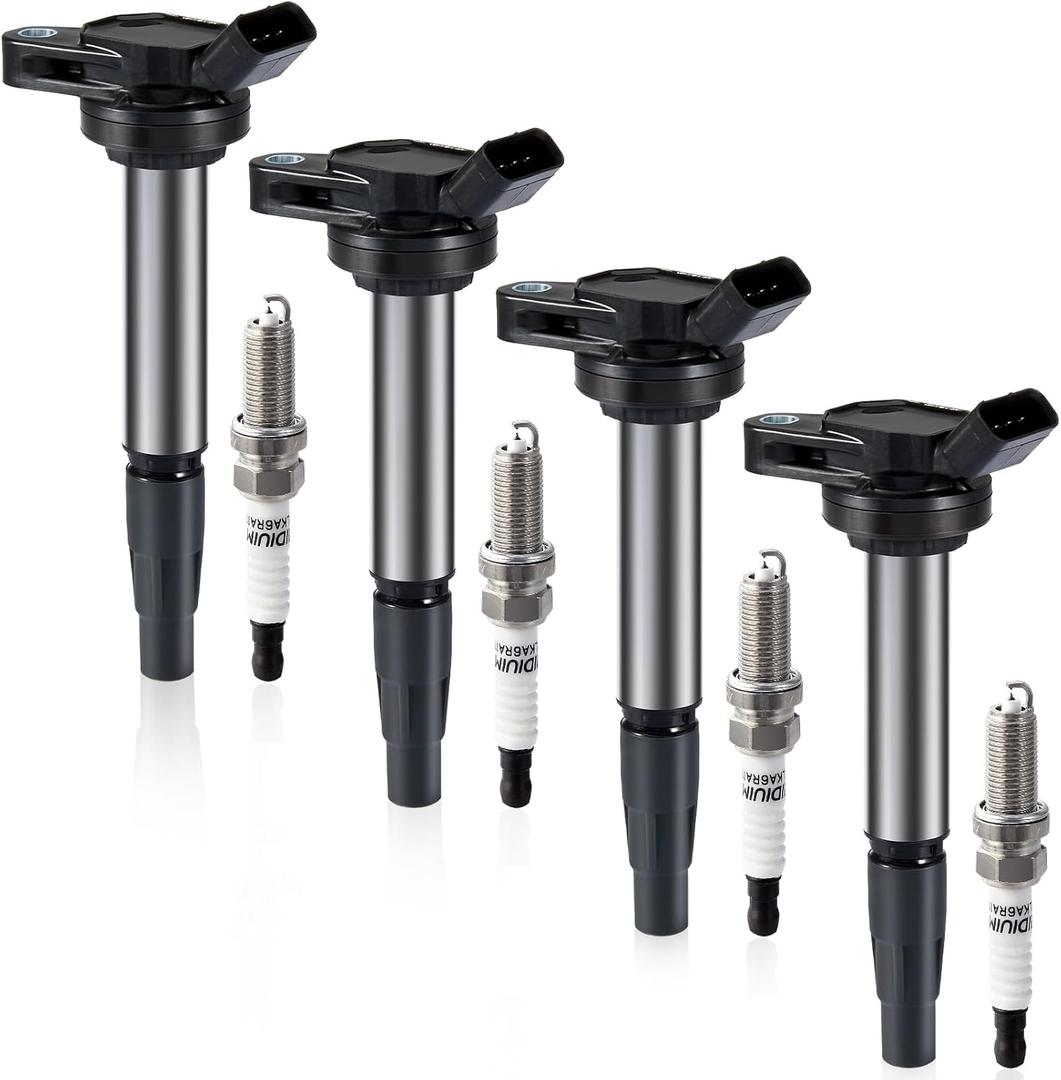 Pindex 4 Pack Ignition Coils and Double Iridium Spark Plug UF596 UF619 Coil Pack Kits Compatible with Toyota Pontiac Corolla Lexus Scion Matrix CT200h 2008-2017 1.8L L4 90919-02258,Black