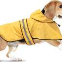Dog Rain Coats with Hood - Waterproof Lightweight Pet Slicker Raincoat Poncho, Safety Dog Raincoats Jacket with Reflective Strip and Leash Hole for Small, Medium, Large Dogs (Medium, Yellow)