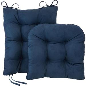 Klear Vu Omega Non-Slip Rocking Chair Cushion Set, Assembled in USA, Thick Padding & Tufted Design, Includes Seat Pad & Back Pillow with Ties, 17x17 Inches, 2-Piece Set, Twillo Indigo