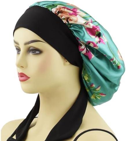 Silk Bonnets Satin Bonnet for Women Curly Hair Covers Large Sleep Hair Bonnets Sleeping Night Cap Silk Bonnet with Tie Band