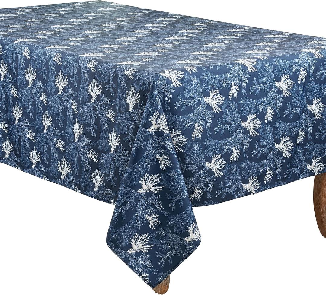 SARO LIFESTYLE Teri Farrell-Gittins Collection Sea Coral Tablecloth, 65"x120", Navy Blue