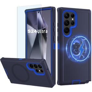 Magnetic Case for Galaxy S24 Ultra 5G case,Samsung S24 Ultra Heavy Duty case,[Military Grade Protective ],[Shockproof] [Dropproof] [Dust-Proof], (Dark Blue-MAG)