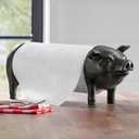 Black Pig Paper Towel Holder Farmhouse Paper Towel Holder, Rustic Country Decorative Standing Utensil for Kitchen, Vintage Animal Tissue Towel Display Stand,