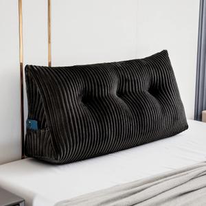 Large Triangular Headboard Wedge Bed Rest Reading Pillow Backrest Positioning Support Bolster Cushion with Removable Cover (Black, Twin: 39x8x20 Inches)