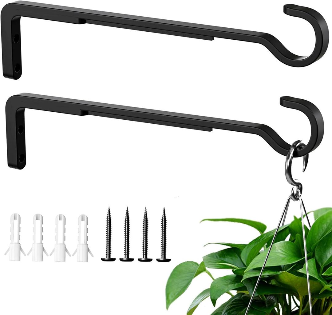 10 Inch 2 Pack Black Heavy Duty Outdoor Plant Hangers, Iron Hanging Plant Brackets for Hanging Plants Outside, Metal Plant Hooks Plant Wall Hooks for Hanging Lantern, Bird Feeder