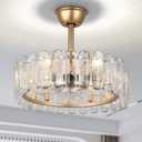 Finktonglan 20 Inch Gold Caged Ceiling Fan with Light, Crystal Chandelier Ceiling Fan with Lights Remote Control, Modern Crystal Fandelier 6 Speeds for Dining Room, Living Room