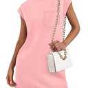 KIRUNDO T Shirt Summer Dresses for Women 2026 Mini Cap Sleeve Shift Sundress Spring Casual Loose Beach Outfits with Pockets(Pink, Large)