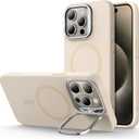 ESR MagSafe Silicone Case with Built-in Stand for iPhone 15 Pro Max - Military-Grade Protection, Camera Stash and Magnetic Phone Case, Cloud Series, Light Tan