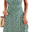 MSBASIC Dresses for Women 2025 Summer Cross Wrap Floral Dress Short Sleeve Summer Dress(A-Green Floral, X-Large)
