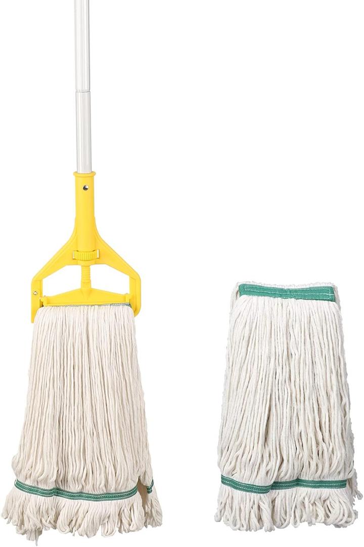 OFO Loop-End String Mop, Heavy Duty Commercial Industrial Mop with Extra Mop Head Replacement, 59 inch Handle for Floor Cleaning