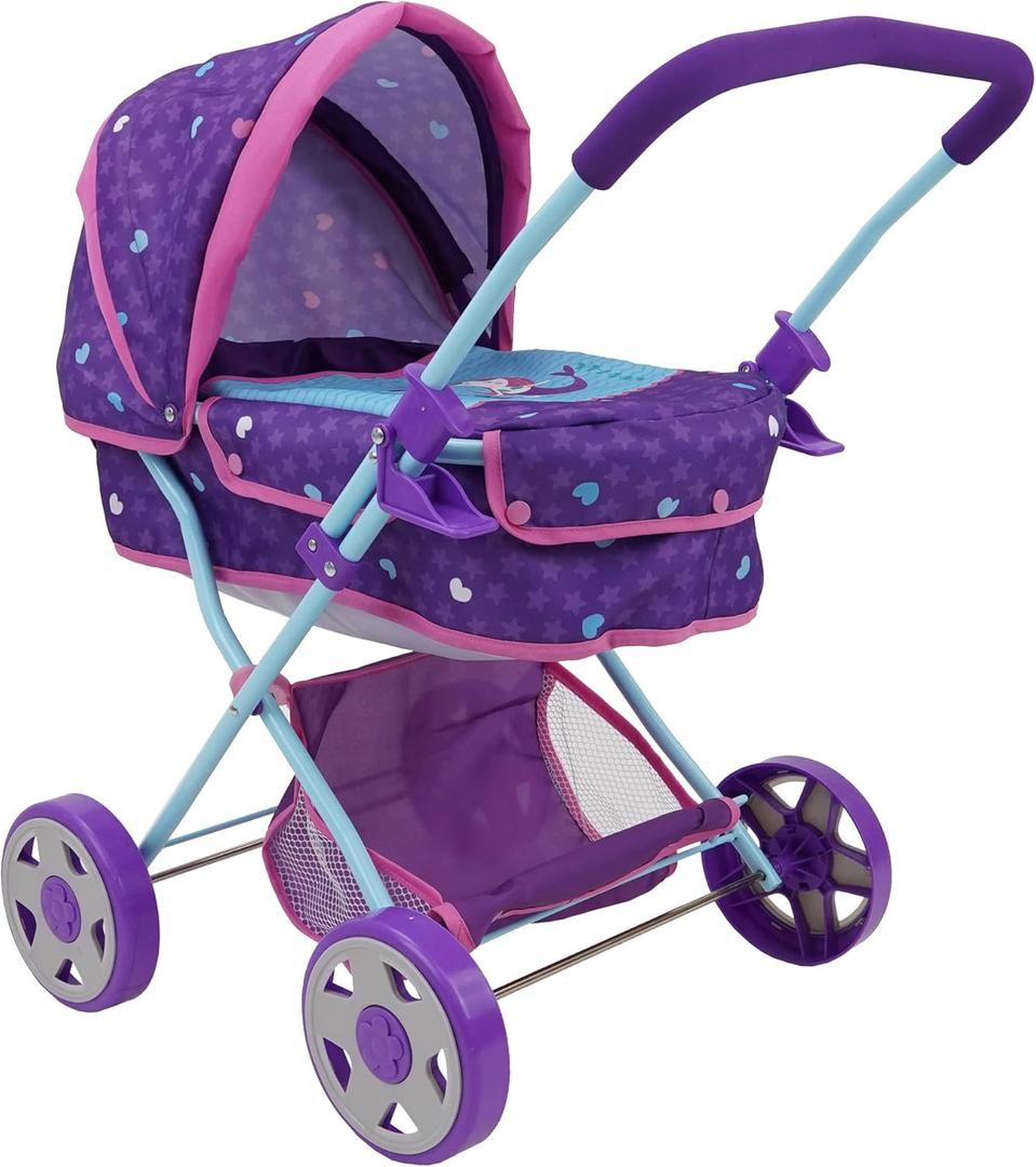 509 Crew: Mermaid Doll Pram - Kids Pretend Play, Retractable Large Canopy, Shopping Basket & Removable Carry Cot Bed, Ages 3+ (T721028)