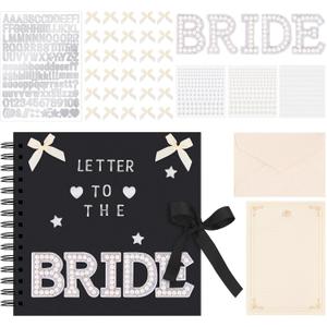 8 x 8 Inch Letters To The Bride Scrapbook DIY Wedding Memory Book Blank Pages Scrapbook Photo Album Bridal Guest Book Sign with Envelope, Letter Paper, Pearl Stickers, Bows, Metallic Letters (Black)
