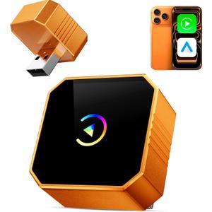 Wireless CarPlay Adapter for iPhone Android Auto Mini Wired to Wireless Apple Car Play Adapter Plug & Play Compatible for iPhone iOS 10+ Android 11+ with After 2016 Cars (Orange)
