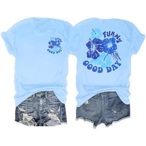 Hawaiian T Shirts for Women Oversized Hibiscus Shirt Hawaii Funny Good Day Preppy Tops Beach Aesthetic Short Sleeve Tee, XL