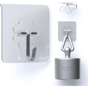 DDMY 24 Packs Hooks for Hanging 50lb Wall Hooks Transparent Reusable Waterproof Adhesive Hook for Kitchen Curtain, Towel Hook for Bathrooms, Heavy Duty Self Coat Hook for Walls No Damage
