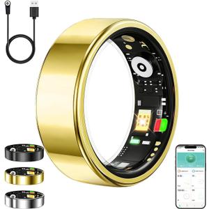 Smart Ring for Women Men,Fitness Tracker Ring with Heart Rate, Sleep Monitoring, Blood Oxygen, Step Counting for iOS and Android, No Subscription Fee, Waterproof, Valentines Day Gifts(Gold, 11)