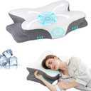 Memory Foam Pillows, Ergonomic Pillow for Neck Pain Relief, Bed Pillow for Sleeping, Cervical Neck Pillow for Side, Back, Stomach Sleeper with Cool Pillowcase, Side Sleeper Pillows for Adults (24.8"L16.7W"5.4"H, Grey, White)