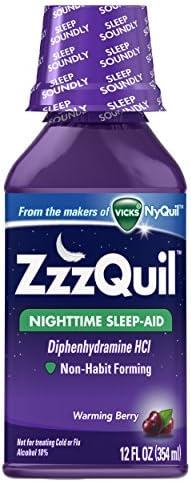 ZzzQuil Nighttime Sleep-Aid Liquid Warming Berry Flavor 12 Fl Oz Pack Of 12 EXP 01/2028