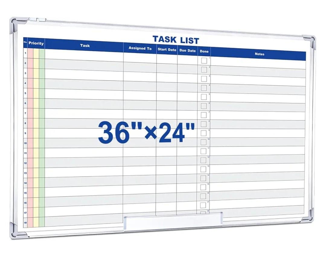 Lincia Large Dry Erase Task List 36 x 24 Inch Planner White BoardErasable Wall Big Whiteboard Employee Assignment Tracker for Office Managing and Tracking Tasks to Increase Productivity