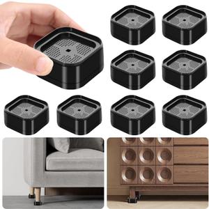 8 Pack Furniture Risers Adjustable Bed Risers Heavy Duty Lifts Height 1 or 2 Inch, Square Stackable Bed Risers 1 or 2 Inch for Desk Leg Table Couch Sofa Chair Bed Frame Legs Dorm, Black