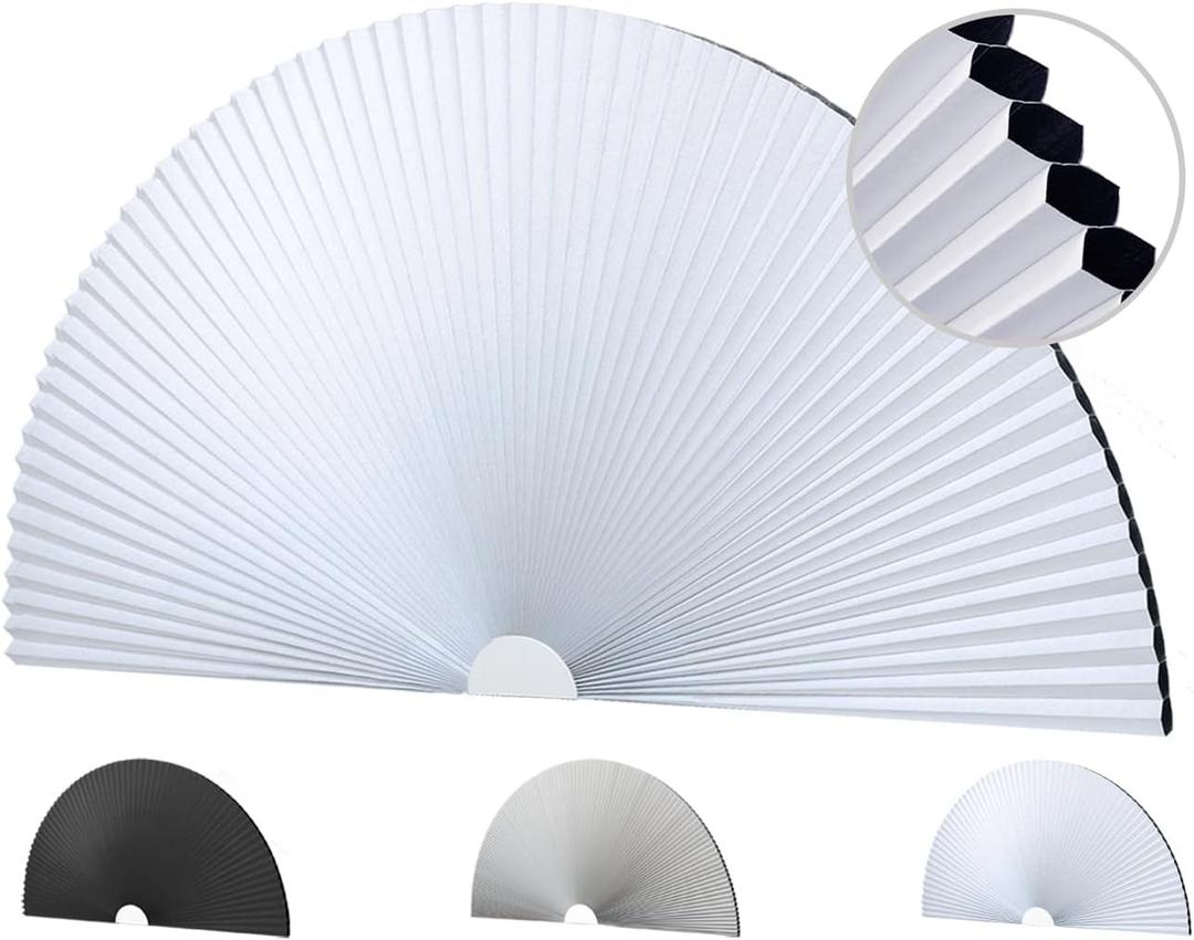 Arch Window Shades Blackout Cellular Honeycomb Blinds Half Circle Cordless No Drill, Thermal Insulated UV Protection, Easy to Cut and Install (White, Radius: 24", 1 Pack)