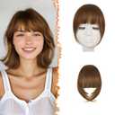 BARSDAR Real Human Hair Clip in Bangs - 100% Human Hair Clip in Bangs for Women - Brown French Bangs Extensions Fringe with Temples Real Hair Fringe Hairpieces - Medium Golden Brown