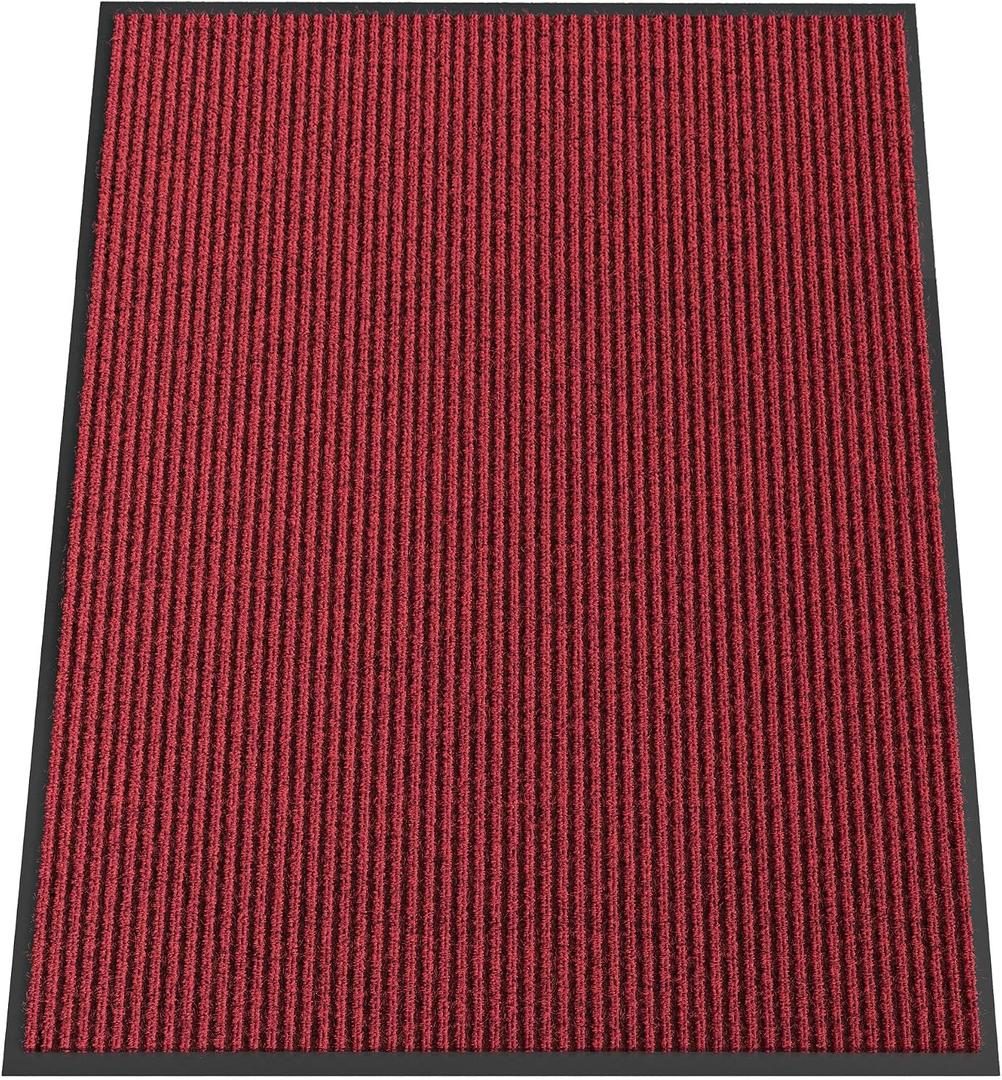 Front Door Mat Outside Entrance, Dirt Trapper Doormat 48" x 36" | Non Slip Indoor Outdoor Welcome Mat for Entryway, Absorbent Commercial Floor Mat for High Traffic Area, All Weather, Red