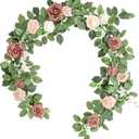 Lookein Artificial Rose Flower Garland Greenery Garland 5FT for Wedding Ceremony Backdrop Arch Flowers Table Centerpieces Decorations, Garden Dusty Rose