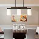 Mecgirn Farmhouse Dining Room Light Fixtures Over Table, Black Pendant Lights for Kitchen Island with Milk Glass Shade, 3 Light Linear Chandelier Lighting with Wood