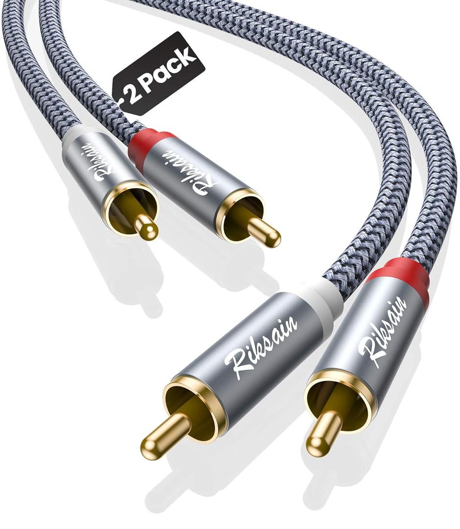 RCA Cable, 2-Pack (8 Feet) 2-RCA Male to 2-RCA Male Subwoofer Audio [Shield, Hi-Fi Sound] Nylon Braided Cable for HDTVs, Home Theater, Gaming Consoles, Hi-Fi Speakers, DVD Players & More