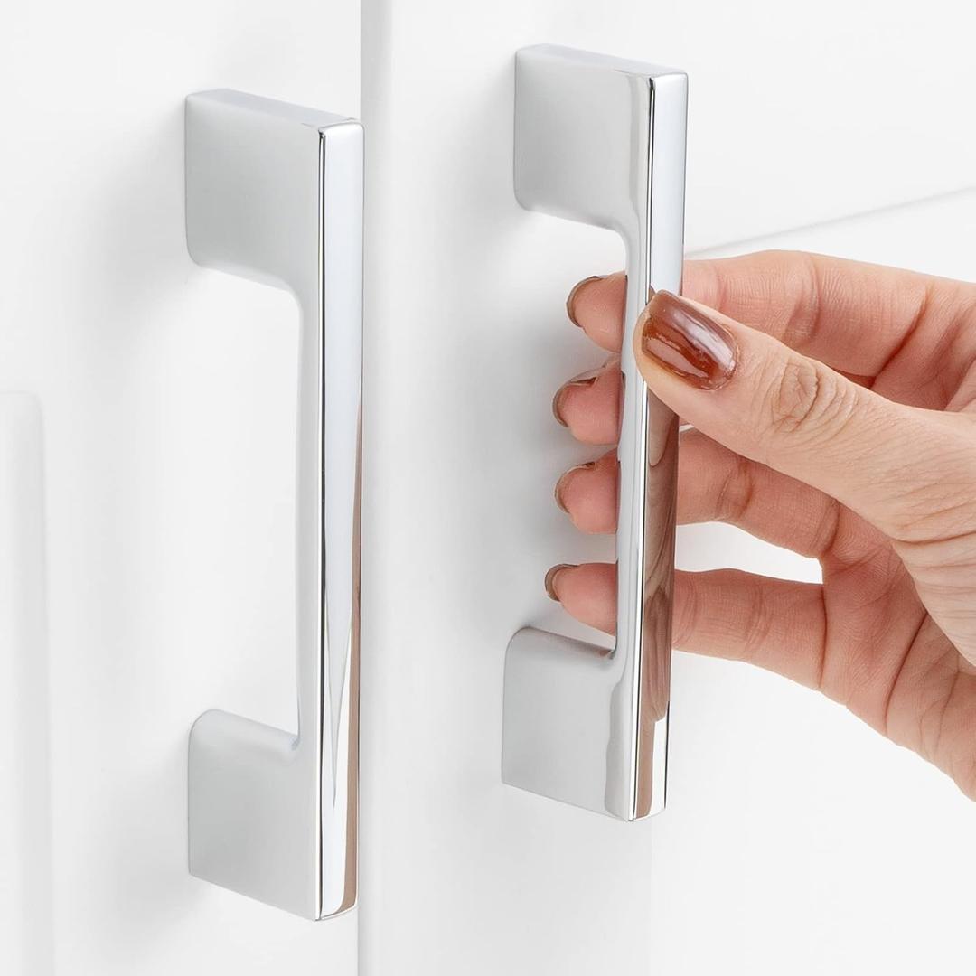 3 Inch Hole Centers, Polished Chrome Wide Foot Kitchen Cabinet Pull Handle ZP2205 | Pack of 10, Solid Hardware for Drawer, Dresser, Bathroom, Vanity, Furniture Door, Cupboard, Bedroom, 3"