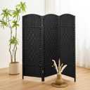 47.2" H Short Room Divider, Folding Privacy Screen, Rattan-Style Room Divider for Home, Office, Pet Fence & Cat Litter Box