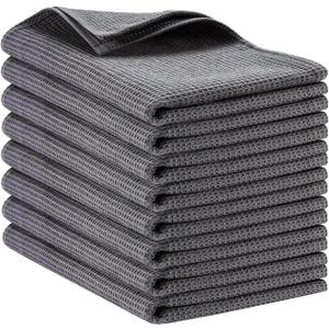 PY HOME & SPORTS 8 Pack Cotton Waffle Weave Kitchen Towels 17 x 25, Super Absorbent Kitchen Hand Dish Cloths for Drying and Cleaning (Dark Grey)