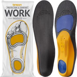 Brison Plantar Fasciitis Relief Work Boot Insoles for Women Men - 220+ lbs Comfort Standing All Day Orthotic Arch Support Flat Feet Shoe Orthopedic Inserts (Men 6-8, Women 7.5-9.5) 10.2in