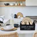 Paper Plate Holder, Utensil Caddy Organizer, Wood Paper Plate Dispenser, Silverware Caddy Holder, and Disposable Coffee Bar Accessories Box for Kitchen Counter, Party, Camping, Picnic (4 compartment)