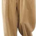 IXIMO Women's Cropped Corduroy Pants Casual Comfy Elastic Waist Cotton Trouser Front Pockets Brown L