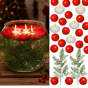 Vesici 96 Pcs Christmas Vase Filler Set Christmas Table Decoration with Vase - Plastic Clear Decorative Bowl, Artificial Red Berries Beads, Faux Pine Needles, Floating Candles for DIY Crafts Supplies