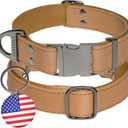 ADITYNA Leather Dog Collar with Metal Buckle - Heavy-Duty, Adjustable for Medium & Large Dogs - Walking, Training, Hiking (CamelBrown, Fits 15-21" Necks)