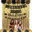 Graduation Decorations 2026 Complete Set- Class of 2026 Congrats Grad Proud of You Banners Sign Garland with Black Gold Party Supplies- Balloons, PomPoms, Foil Tinsel Backdrop Decor for School College