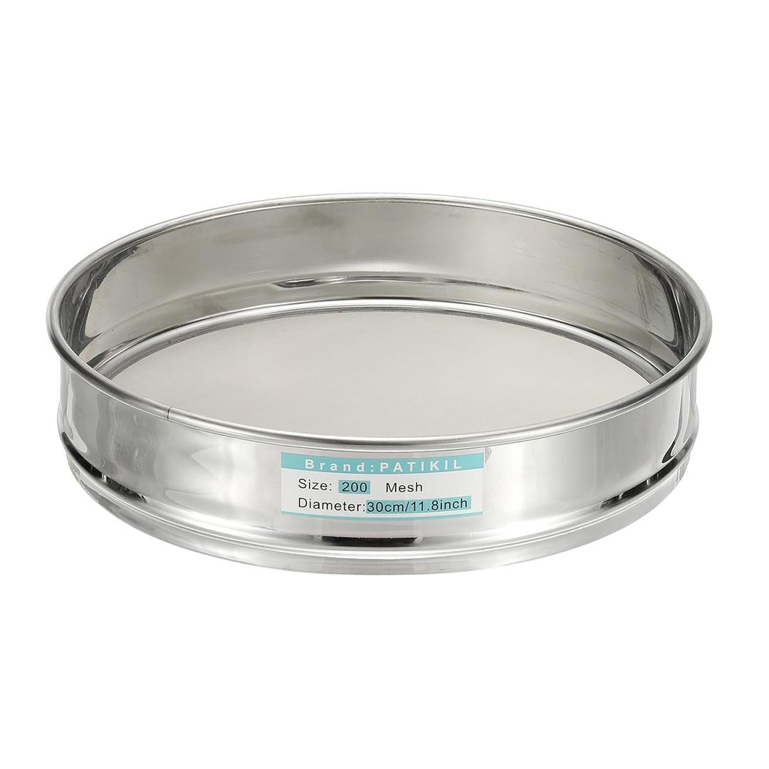 PATIKIL 200 Mesh(0.075mm) Lab Sieve, 11.8"(30cm) Diameter Sifting Screen 304 Stainless Steel Wire Cloth Fine Mesh Sieve for Industrial Laboratory Home Soil Sifter Dry Sift Screens Hash