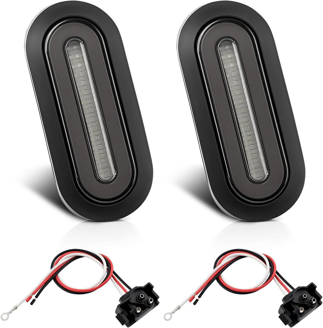 6 Inch Oval LED Trailer Tail Lights, 114 LEDs Smoked Lens Red Stop Turn Signal Running Brake Lights Waterproof 12V-24V Universal Tail Lights for Trailer Truck RV Van UTV (2 Pack)