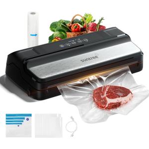 Vacuum Sealer for Food, 90Kpa 7-IN-1 Food Vacuum Sealer Machine Dry/Moist/Gentle Mode, Automatic Food Sealer with Build-in Cutter and Storage, 15pcs Pre-cut Bags, Bag Roll, Vaccum Hose
