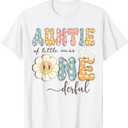 Auntie Of Little Miss Onederful 1St Birthday Daisy Lover T-Shirt, Small