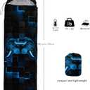 Axolotl Gamepad Sleeping Bag,3 Season Warm and Cool Weather Game Console Sleeping Bag for Boys Teens,Waterproof Lightweight Geometry Hexagonal Sleeping Bag for Traveling,Outdoors Camping,Blue,Black
